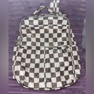iris & rainbow Checkered Backpack in tan and White